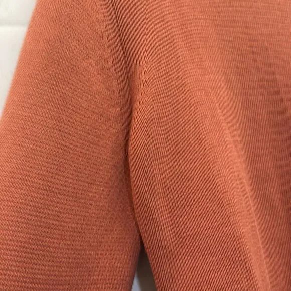 Sigrid Olsen Leather Front Silk Cotton Knit Jacket Rust Full Zip Cardigan Large - Picture 8 of 11